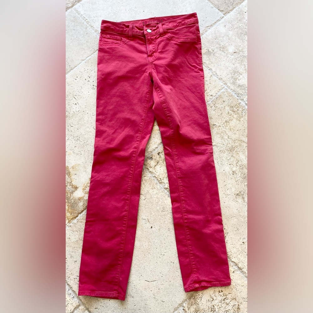 J Brand Mid Rise Skinny Leg Bright Red Jeans 27